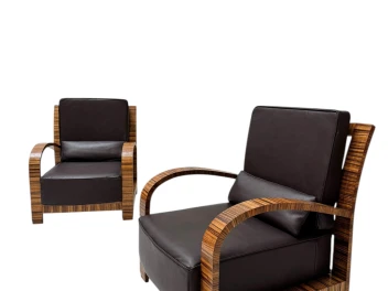 Four Art Deco Lounge Chairs with Leather Cushions France, 1930s